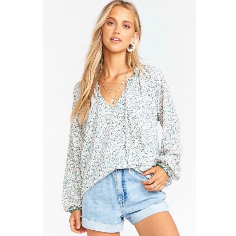 Show me your Mumu Charlene peony please tunic top pink green floral xsmall
